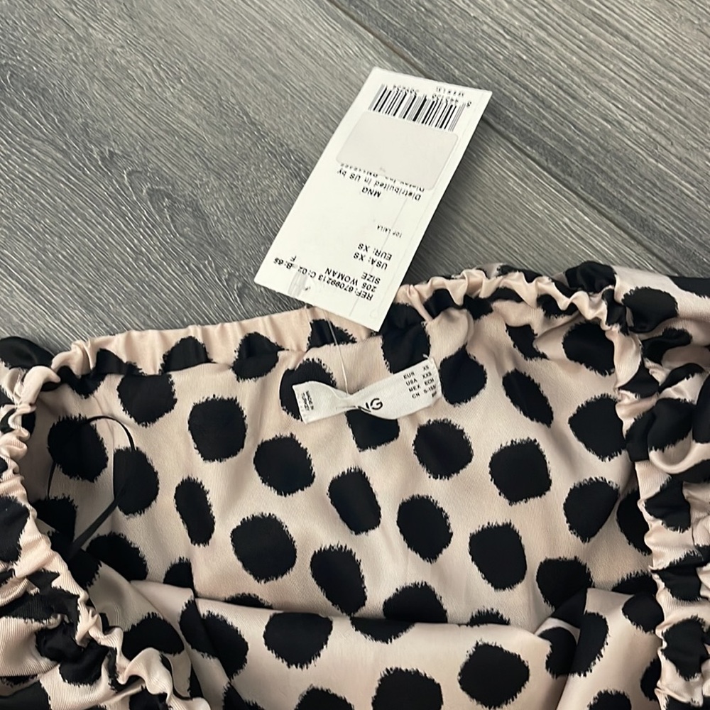 Mango Black and White Polka Dot One-Shoulder Crop Top - Picture 8 of 10
